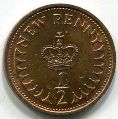 Монета Великобритания 1/2 пенни 1974 год.