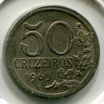 Монета Бразилия 50 крузейро 1965 год.