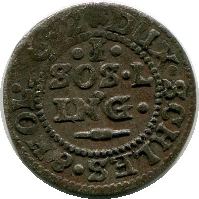 Монета Шлезвиг-Гольштейн 1 шиллинг 1682 год.