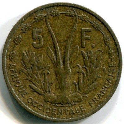 Монета Французская Западная Африка 5 франков 1956 год. 1