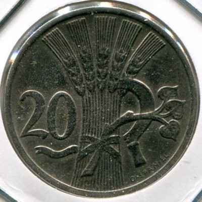 Монета Чехословакия 20 геллеров 1921 год.
