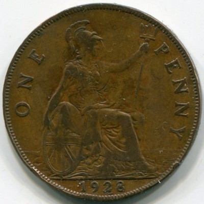 Монета Великобритания 1 пенни 1928 год.