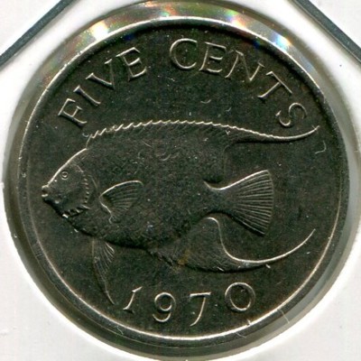 Монета Бермудские Острова 5 центов 1970 год.