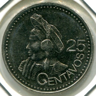 Монета Гватемала 25 сентаво 2000 год.