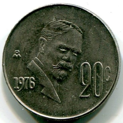 Монета Мексика 20 сентаво 1976 год.