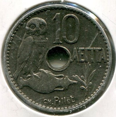 Монета Греция 10 лепт 1912 год.