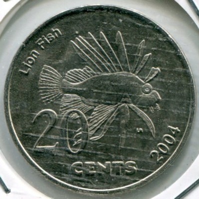 Монета Кокосовые острова 20 центов 2004 год.