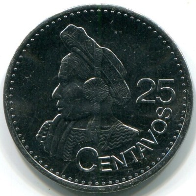 Монета Гватемала 25 сентаво 2016 год.