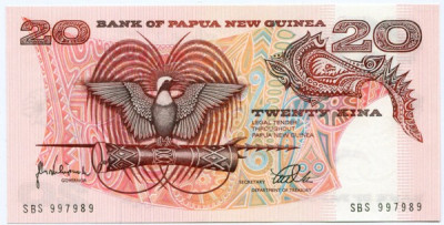 Банкнота Папуа Новая Гвинея 20 кина 1998 год.