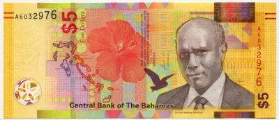 Банкнота Багамские острова 5 долларов 2020 год. 