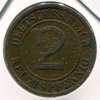 Монета Германия 2 рейхспфеннига 1924 год. А