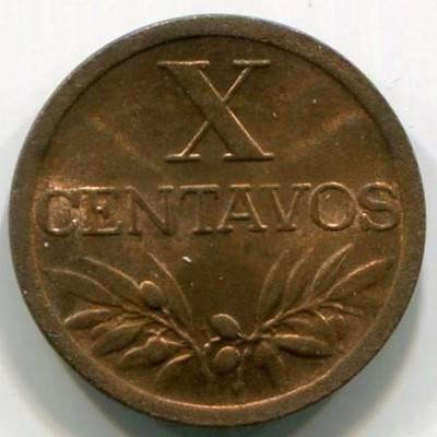 Монета Португалия 10 сентаво 1953 год.