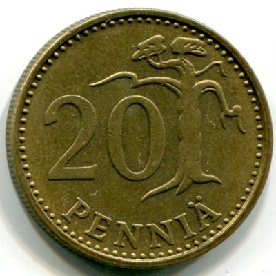Монета Финляндия 20 пенни 1965 год.