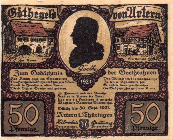 50 пфеннигов 1921 Артерн. Германия (нотгельд)