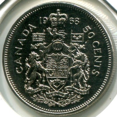 Монета Канада 50 центов 1968 год. Королева Елизавета II 