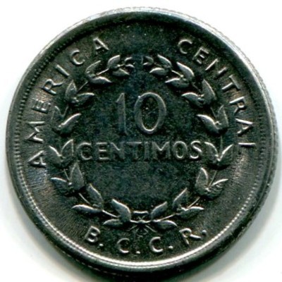 Монета Коста-Рика 10 сентимо 1953 год.