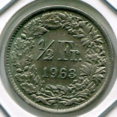 Монета Швейцария 1/2 франка 1963 год.