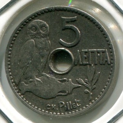 Монета Греция 5 лепт 1912 год.
