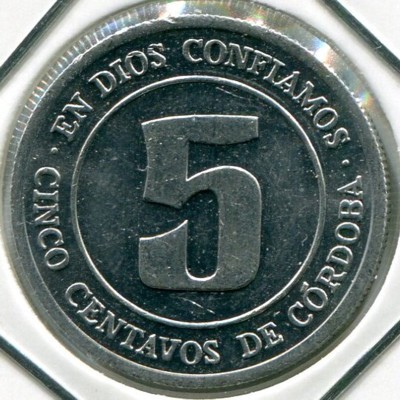 Монета Никарагуа 5 сентаво 1974 год.