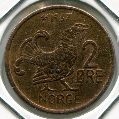 Монета Норвегия 2 эре 1967 год.