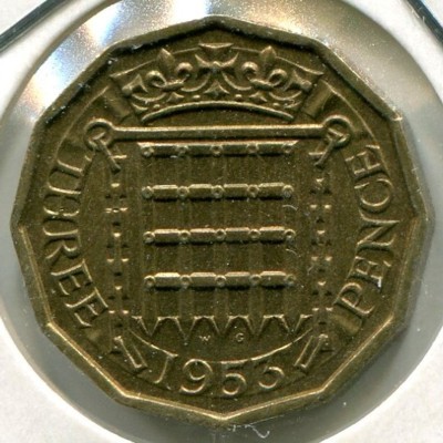 Монета Великобритания 3 пенса 1953 год.