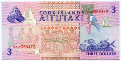 Банкнота Острова Кука 3 доллара 1992 год.