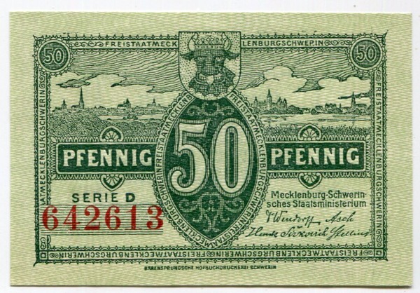 Банкнота город Мекленбург-Шверин 50 пфеннигов 1922 год.