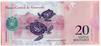 Банкнота Венесуэла 20 боливар 2013 год.