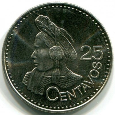Монета Гватемала 25 сентаво 2011 год.