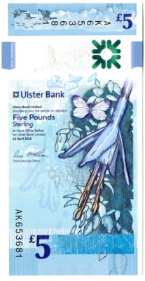 Банкнота Ирландия 5 фунтов 2018 год.