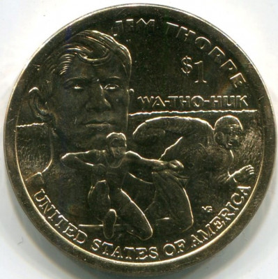 Монета США 1 доллар 2018 год. Джим Торп "Уа-То-Хак".