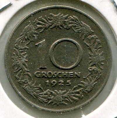 Монета Австрия 10 грошей 1925 год.