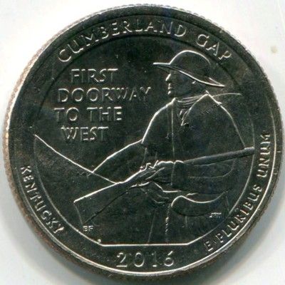 Монета США 25 центов 2016 год. Национальный исторический парк Камберленд-Гэп. P