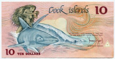 Банкнота Острова Кука 10 долларов 1987 год.