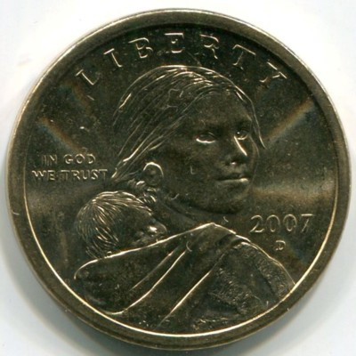Монета США 1 доллар 2007 год. D "Сакагавея"