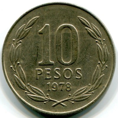 Монета Чили 10 песо 1978 год.