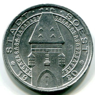 Монета Зост 25 пфеннигов 1920 год. Нотгельд
