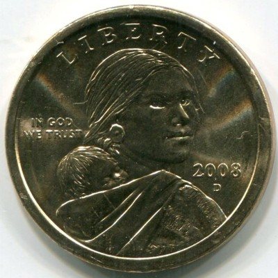 Монета США 1 доллар 2008 год. D "Сакагавея"