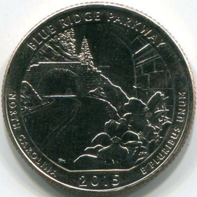 Монета США 25 центов 2015 год. Автомагистраль Блу-Ридж. D