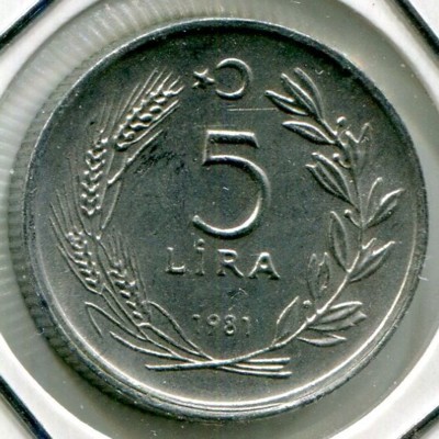 Монета Турция 5 лир 1981 год.