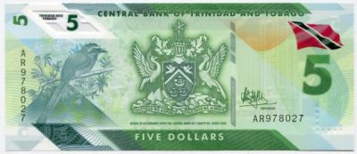 Банкнота Тринидад и Тобаго 5 долларов 2020 год.