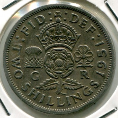 Монета Великобритания 2 шиллинга 1951 год.