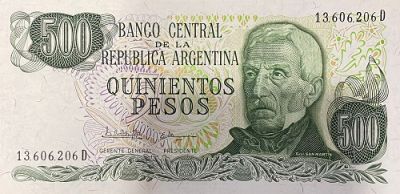 Банкнота Аргентина 500 песо 1976-82 год. 