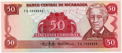 Банкнота Никарагуа 50 кордоба 1985 год.