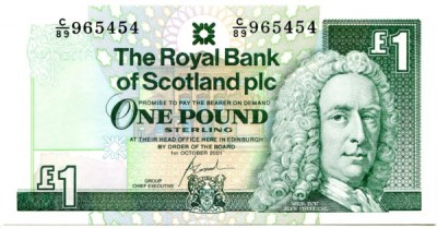Банкнота Шотландия 1 фунт 2001 год.