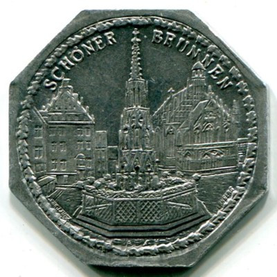 Трамвайный жетон Нюрнберг 20 пфеннигов 1920-23 год. Нотгельд