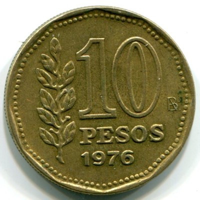 Монета Аргентина 10 песо 1976 год.