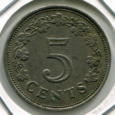 Монета Мальта 5 центов 1972 год.