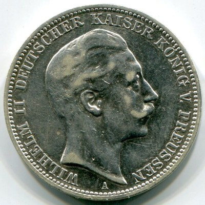 Монета Пруссия 3 марки 1910 год. А