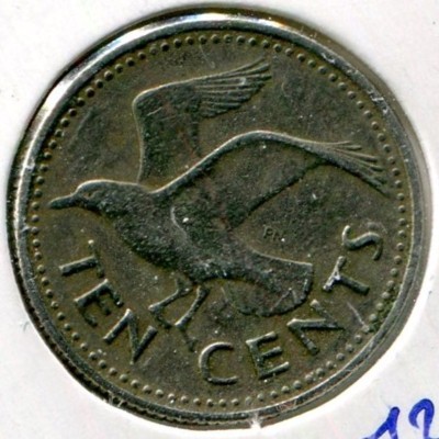 Монета Барбадос 10 центов 1973 год.